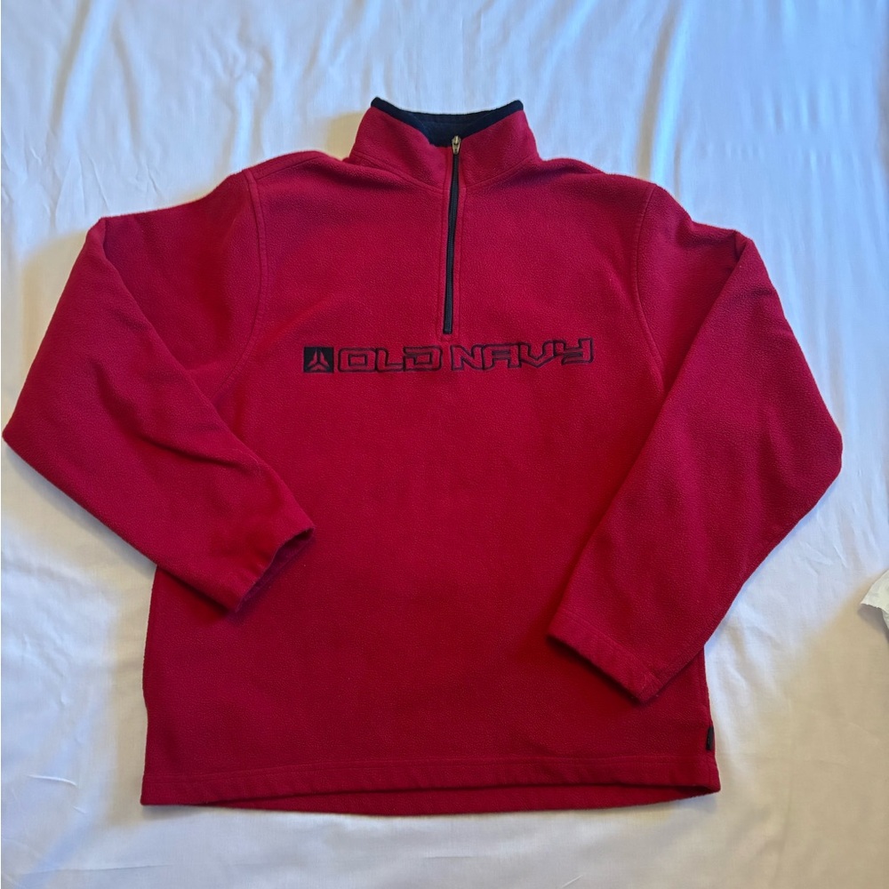 Vintage Old Navy Men's Zip-Up Red Sweater